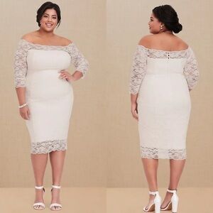 Torrid SPECIAL OCCASION IVORY LACE OFF SHOULDER BODYCON DRESS
